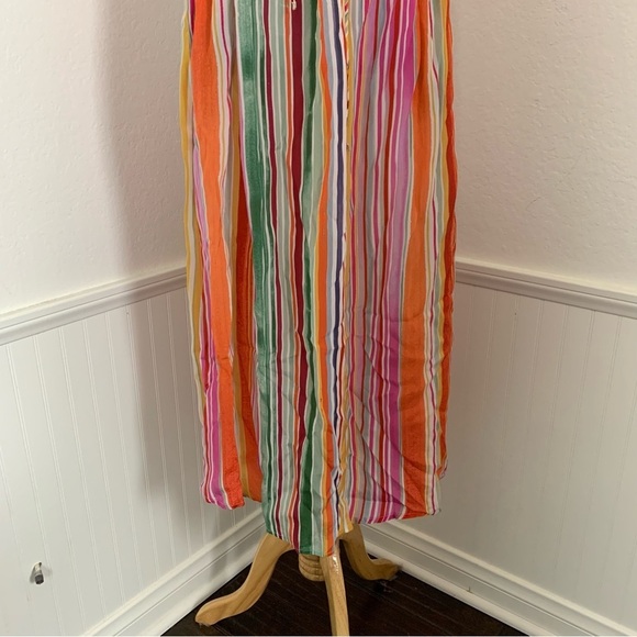 Velvet By Graham & Spencer Striped Satin Maxi Dress Womens XS Pockets Rainbow - Picture 12 of 16